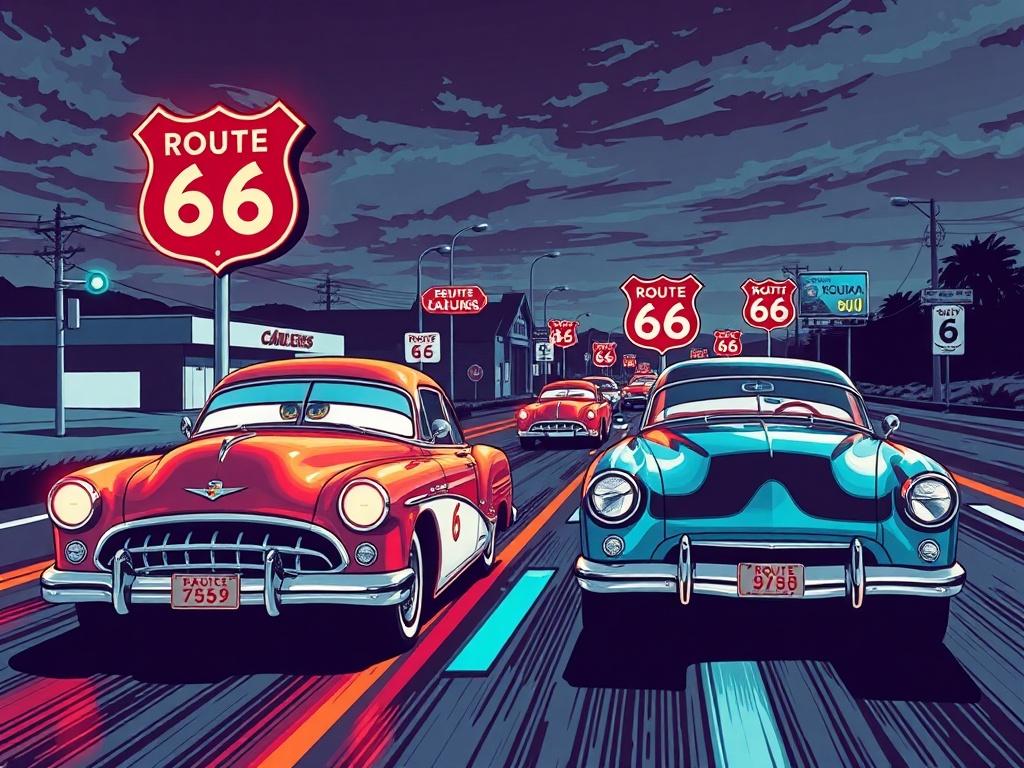 «Тачки» - гонки по трассе 66  . Атмосфера трассы 66 и визуальное оформление